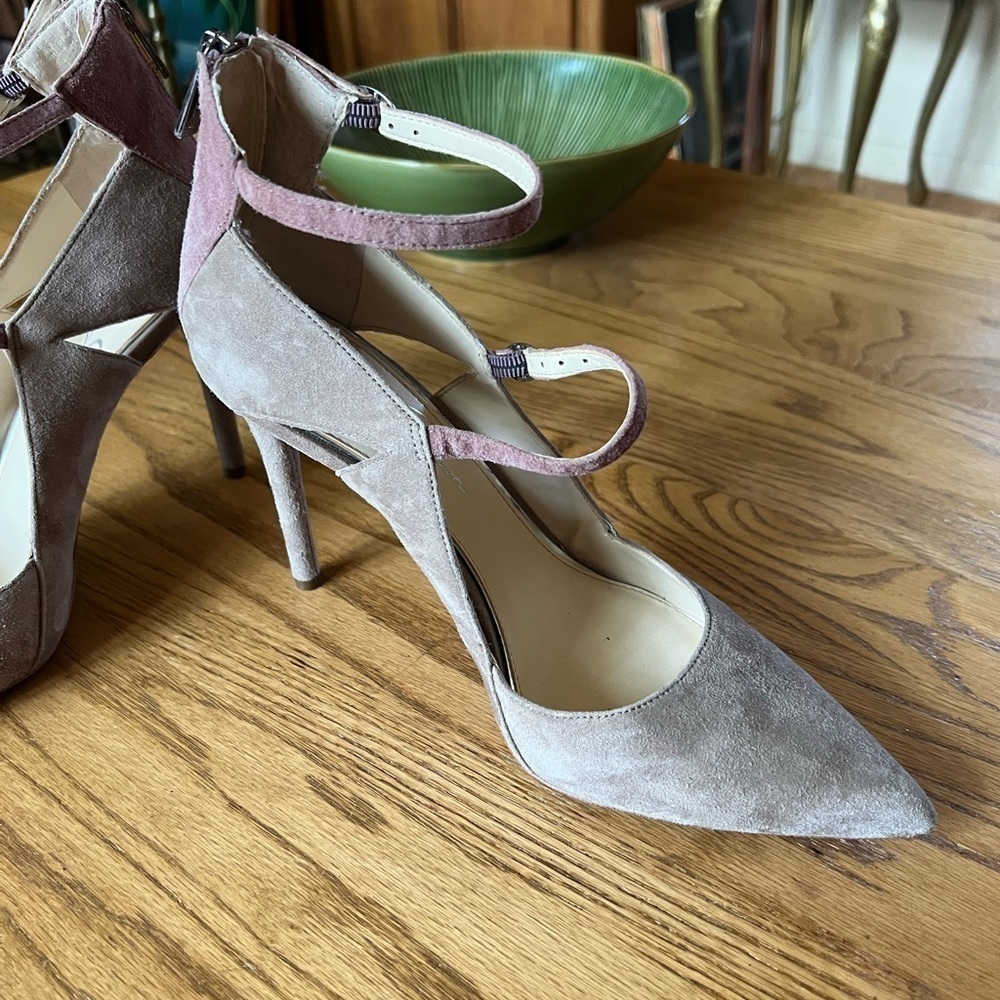 Jessica Simpson Shoes Women’s 10 Heel Pointy Toe Straps Mauve Tan - Picture 3 of 11